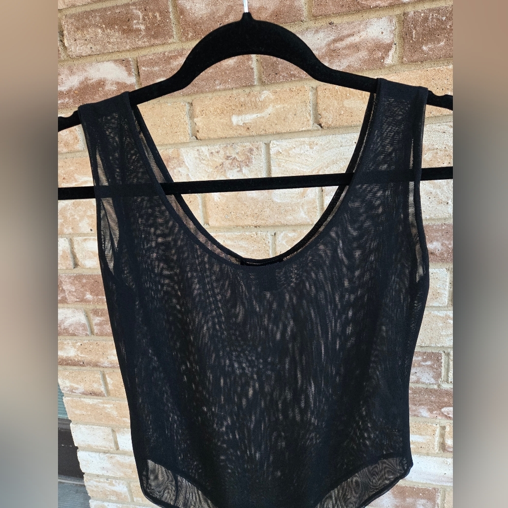PLT Black Sheer Sleeveless Body Suit.